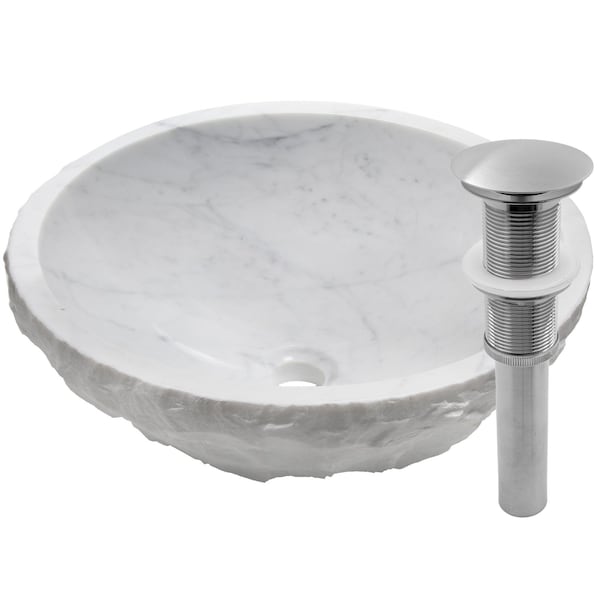 Novatto Natural Carrera Marble Stone Vessel Sink with Brushed Nickel Drain and Sealer NOSV-CWNBN - main